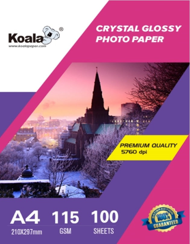 Koala Photo Paper 115gsm glossy photo paper for inkjet printer, A4, 100 sheets per pack, Australia and New Zealand, multipack savings