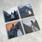 Personalised wedding travel photo magnets in square format