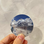 Personalised round photo magnet travel mountain trekking hiking snow