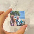 Custom personalised square photo magnet of family on travel in Australia