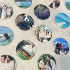 Custom round photo magnets of family, wedding, travel, and everyday moments